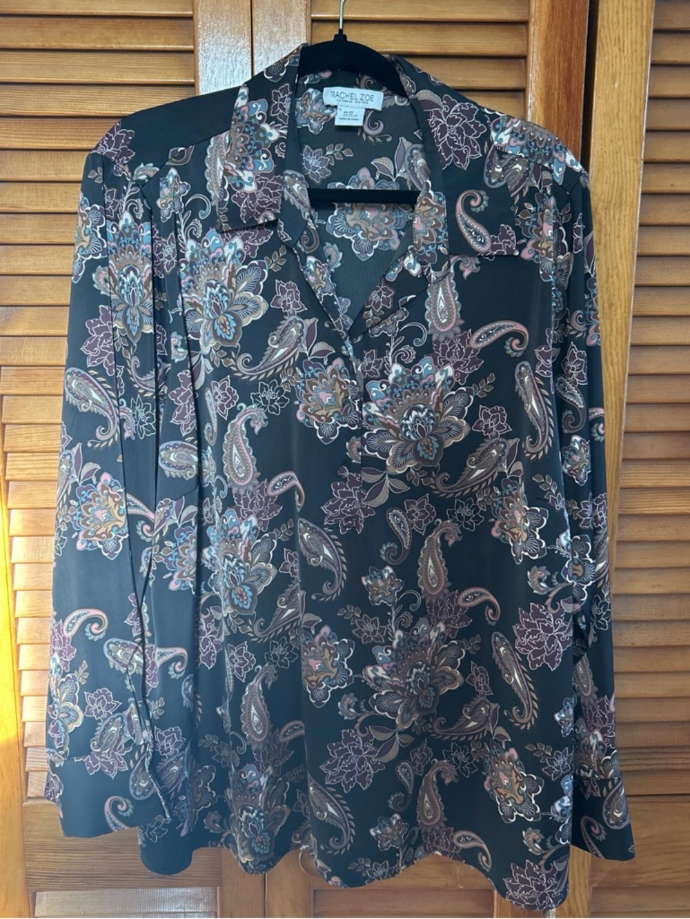 Rachel Zoe Women’s Black Paisley Long-Sleeve Shirt